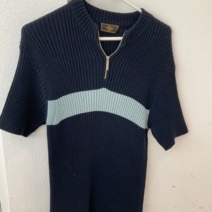 Fendi Mens Knit Ribbed Sweater w Zipper Black and Lt Green Stripe Size M